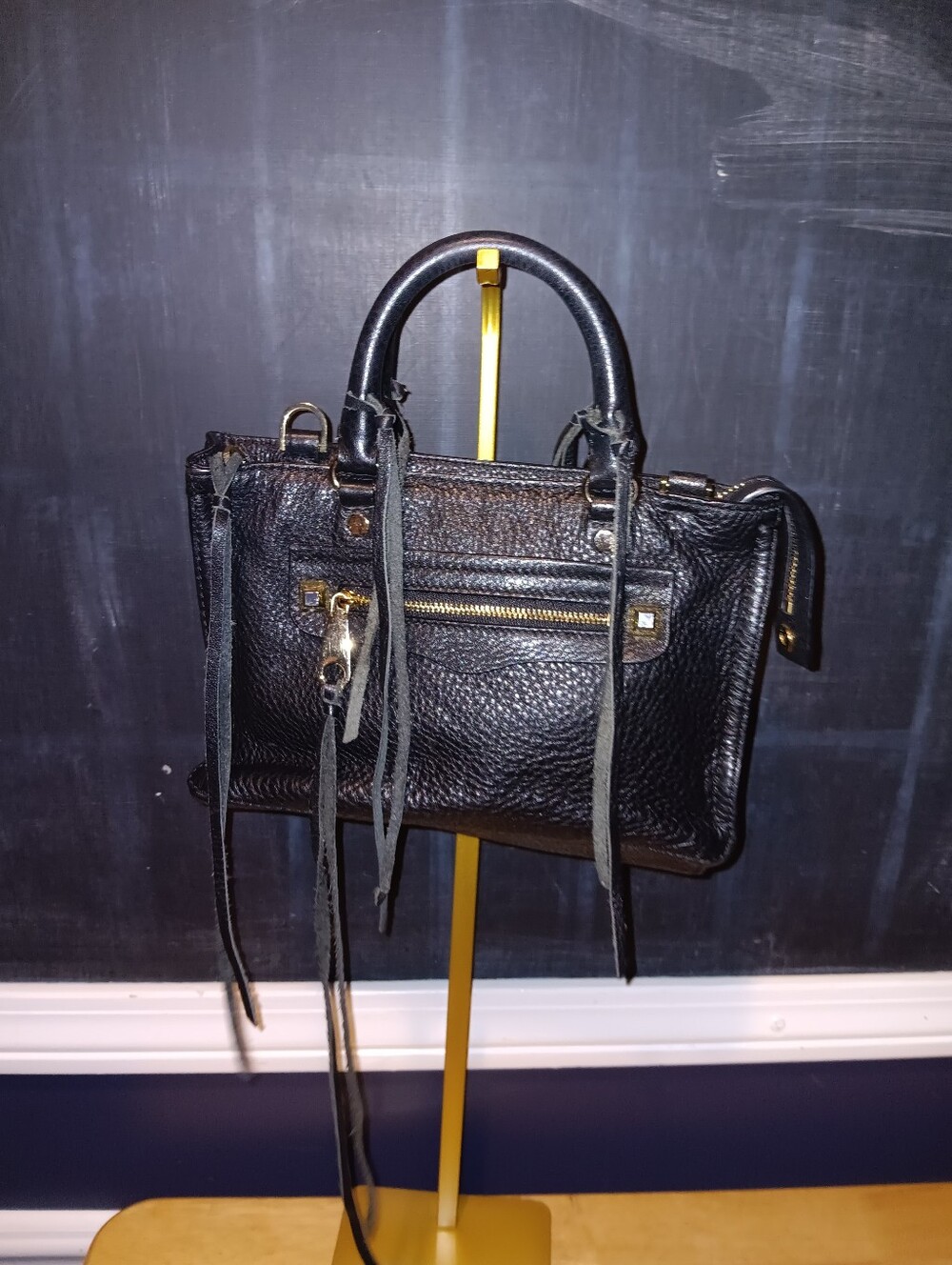 Rebecca Minkoff Black Pebbled Leather Satchel with Gold Hardware